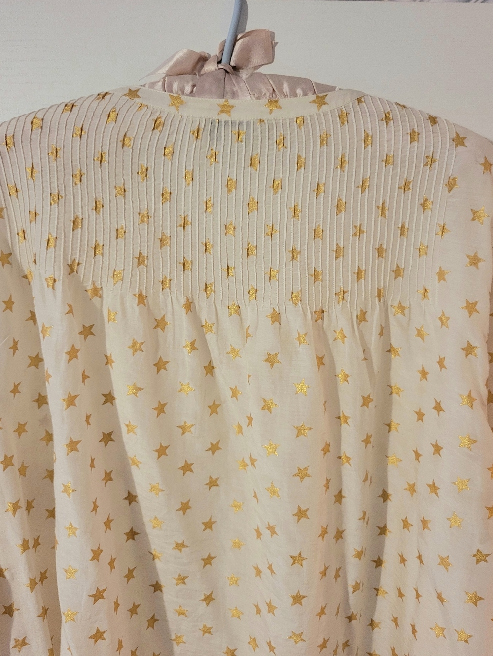 J Crew 100% Silk Cream Star-Print Long Sleeve Blouse Sz. 14 T - Picture 8 of 11